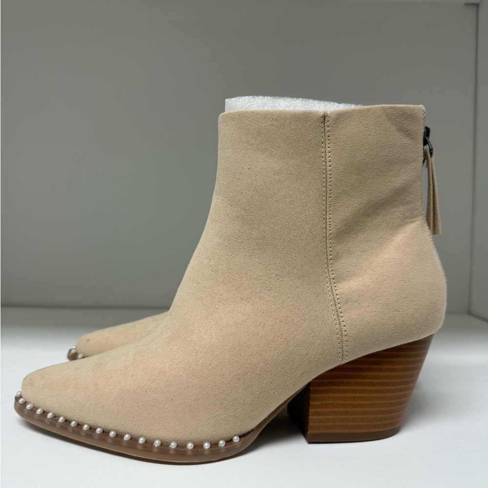 ARULA Beige Ankle Boots with Pearl Detail